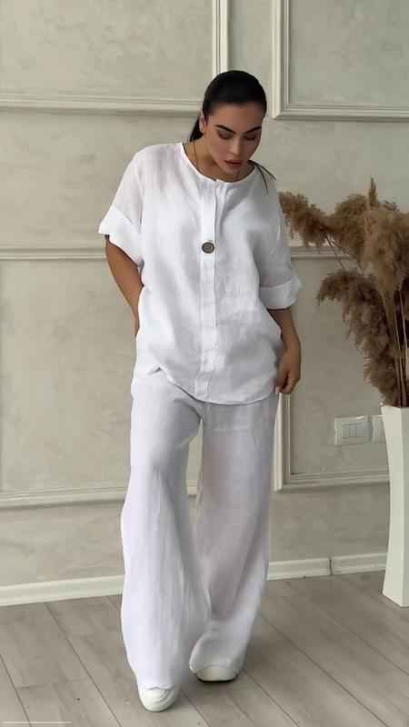 Aurélie® | Ensemble Décontracté en Coton et Lin avec Bouton Élégant - parlezmode.com