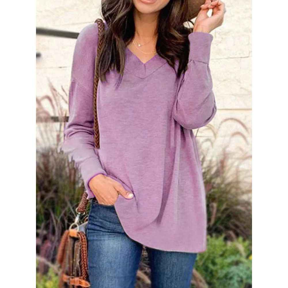 V - neck loose blouse - parlezmode.com