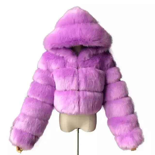 Angeline® | Manteau Court à Capuche en Fausse Fourrure - parlezmode.com