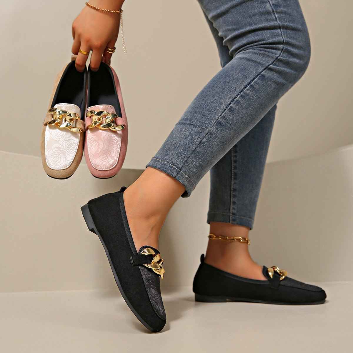 Mocassins plats en métal pour femme style décontracté