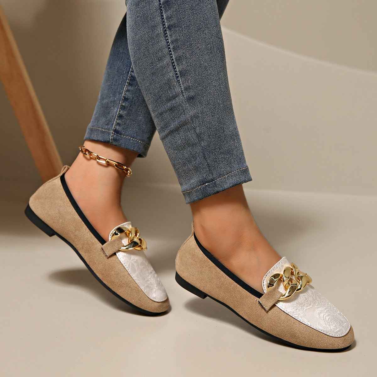 Mocassins plats en métal pour femme style décontracté