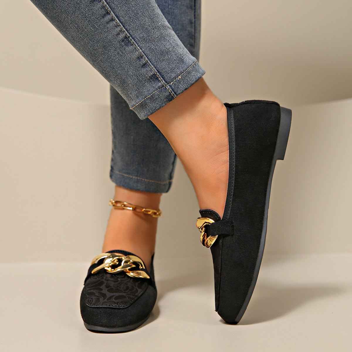 Mocassins plats en métal pour femme style décontracté
