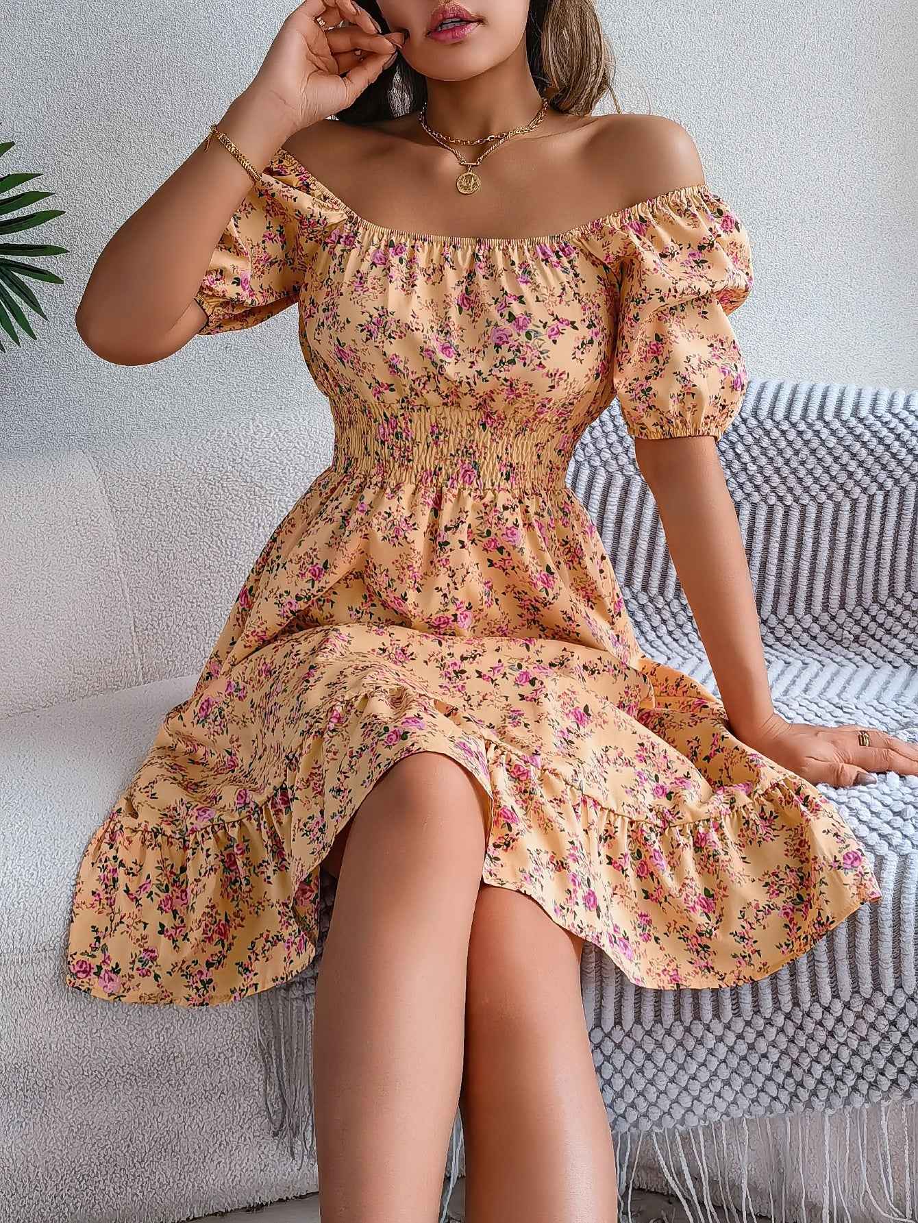 Ismara® | Robe Florale Col Carré Élégance d’Été - parlezmode.com