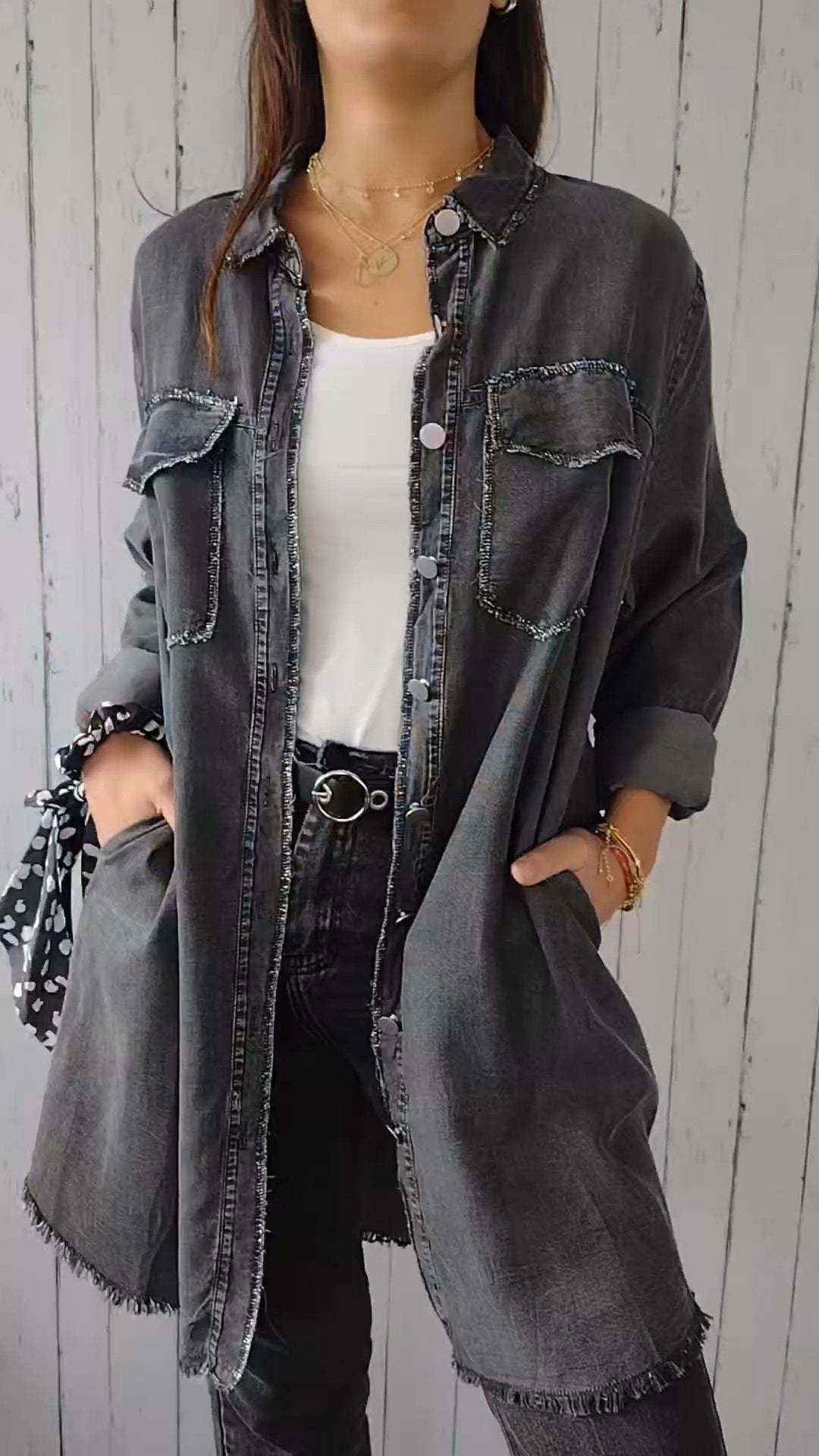 Danverra® | Veste-Chemise Oversize Effet Denim Élégance Décontractée
