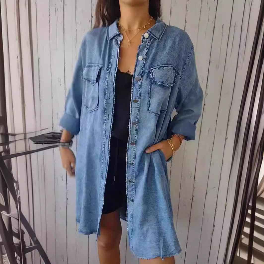 Danverra® | Veste-Chemise Oversize Effet Denim Élégance Décontractée