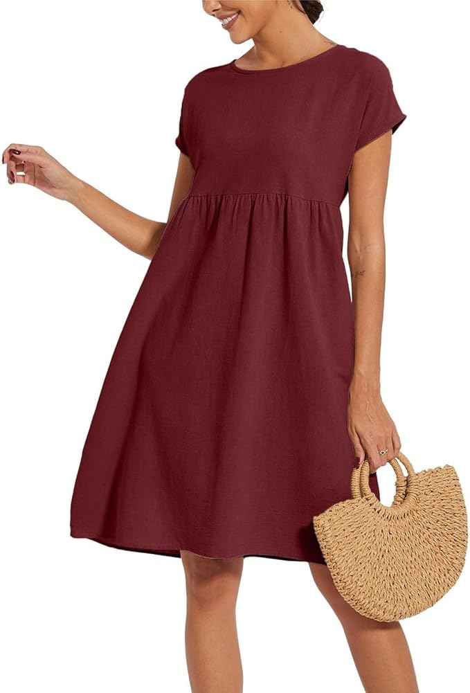 Liorenna® | Robe Courte Coton Col Rond Élégance Naturelle