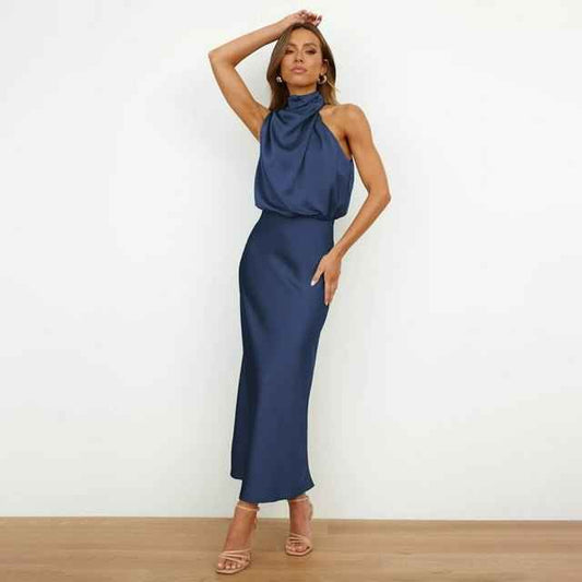 Orivelle® | Robe Longue Drapée Col Montant Chic Soirée