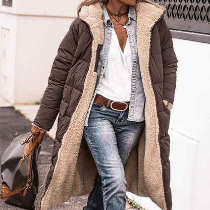 Solid Color Hooded Long Coat Winter Long Sleeve Double-sided Wear Slim Elegant Cardigan Jacket Top Women's Clothing