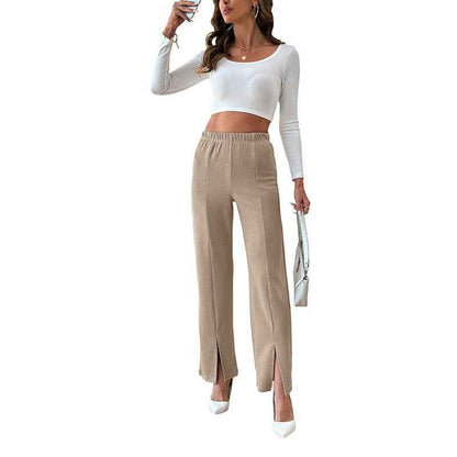 Fashionable With Side-slit Straight-leg Trousers Women