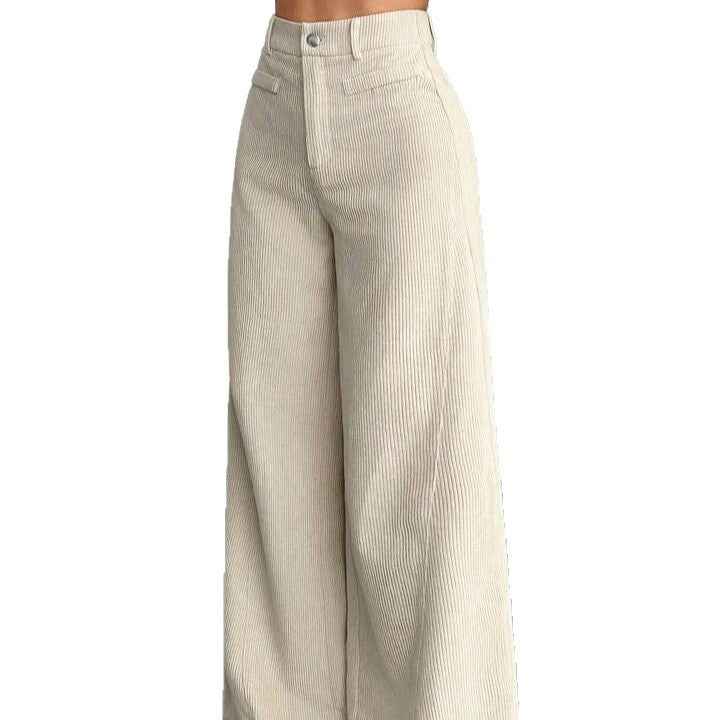 Pantalon femme taille haute ample effet amincissant, uni, coupe large style “mop” - parlezmode.com