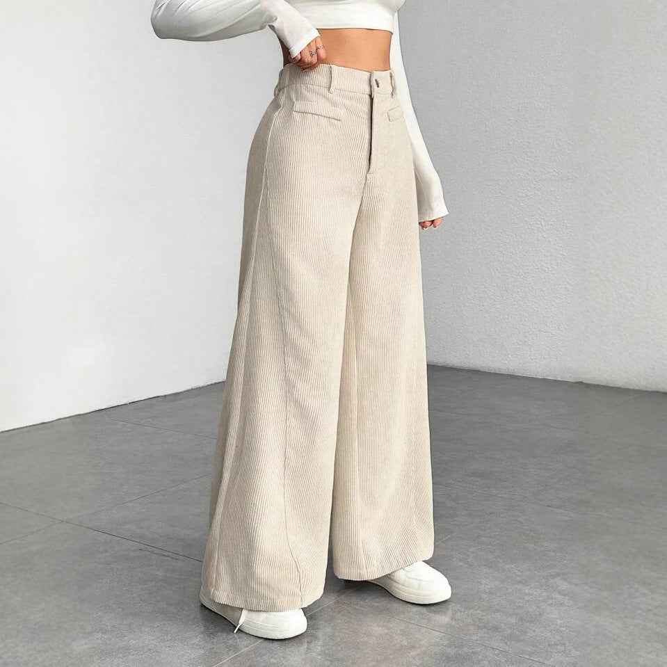 Pantalon femme taille haute ample effet amincissant, uni, coupe large style “mop” - parlezmode.com