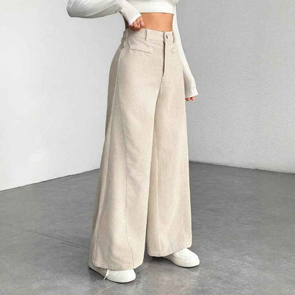 Pantalon femme taille haute ample effet amincissant, uni, coupe large style “mop” - parlezmode.com