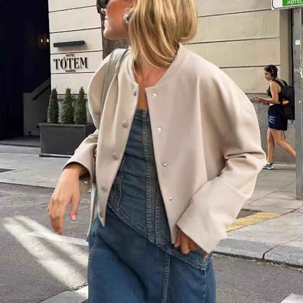 Women's Clothing Stand Collar Loose Two-color Short Jacket Baseball Uniform Jacket