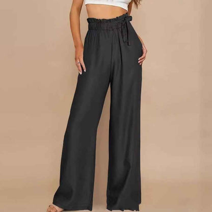Pantalon ample grande taille uni à lacets - parlezmode.com