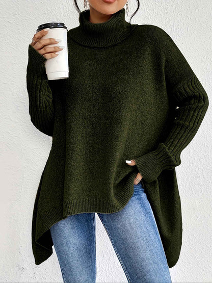 Irregular Turtleneck Sweater Winter Loose Long Sleeve Knitted Tops Leisure Warm Pullover Sweater Women's Clothing - parlezmode.com
