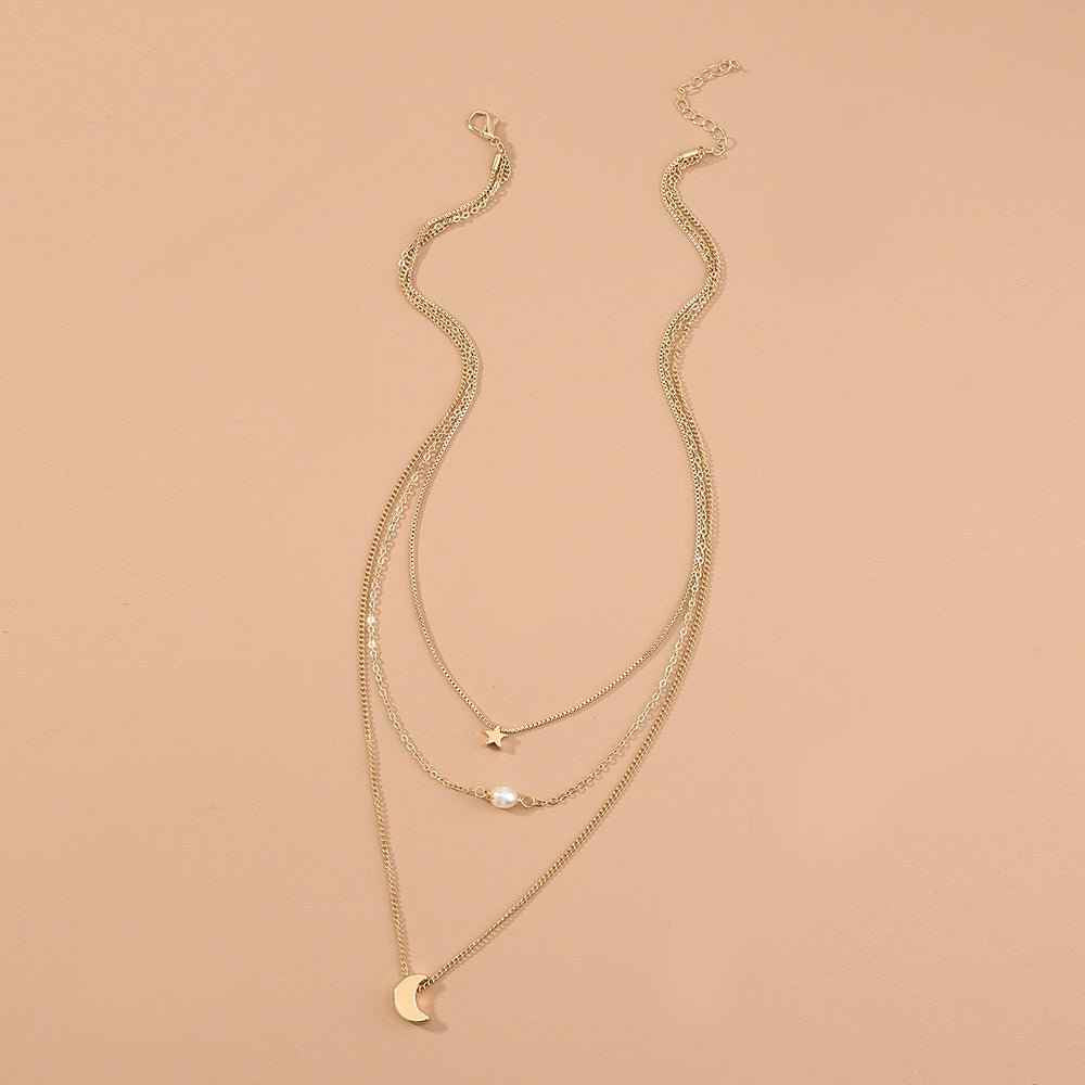 Stars, Moon, natural water, pearls, multiple necklaces