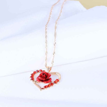 Rose Flower Necklace And Earrings Set European And American Fashion Ladies Gold-Plated Zircon Jewelry