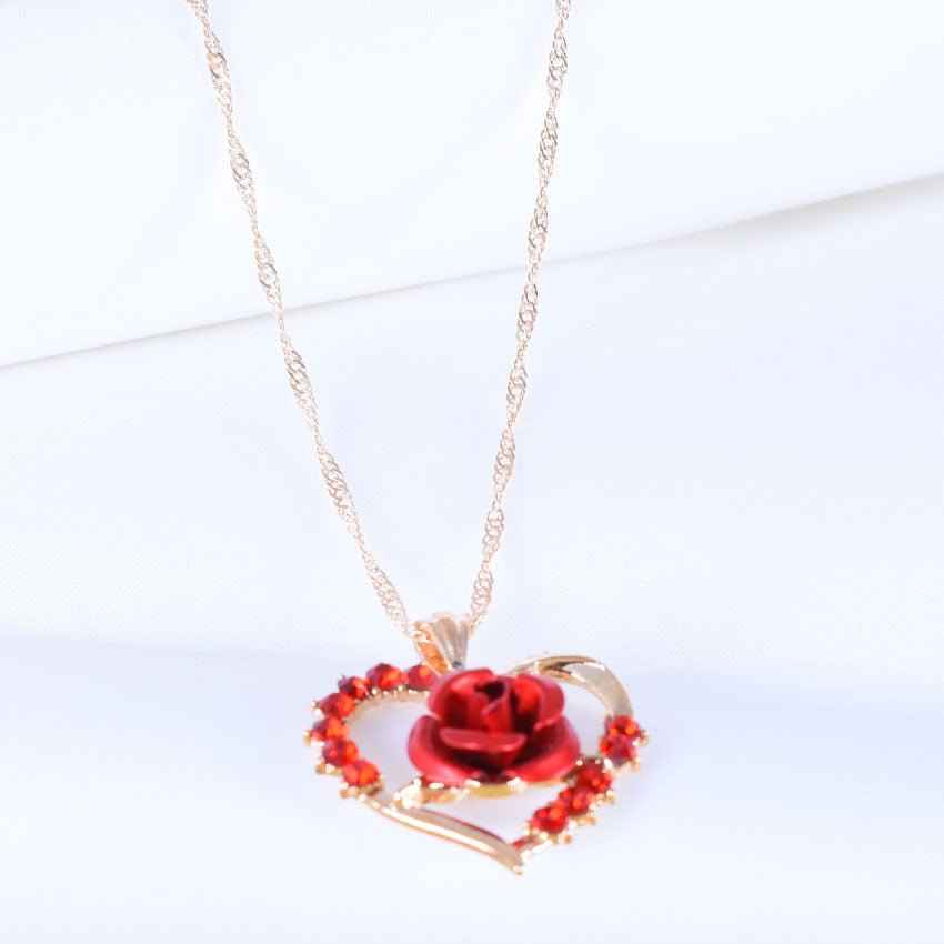 Rose Flower Necklace And Earrings Set European And American Fashion Ladies Gold-Plated Zircon Jewelry