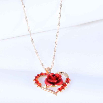 Rose Flower Necklace And Earrings Set European And American Fashion Ladies Gold-Plated Zircon Jewelry