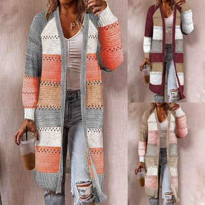 Medium length long sleeve knitted cardigan