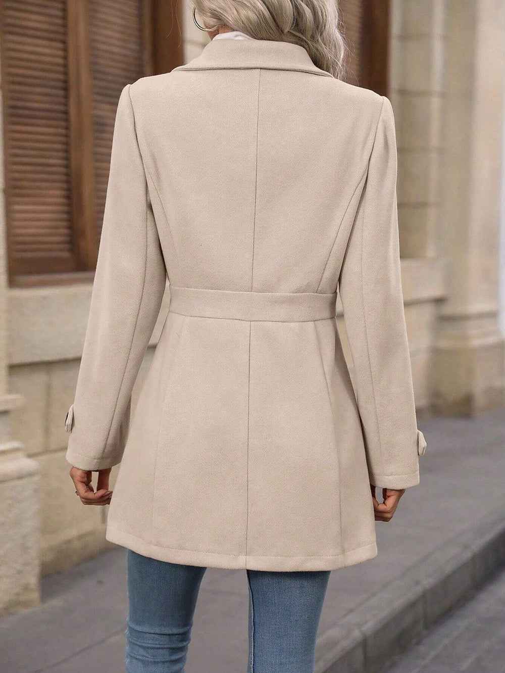 Elegant Single - breasted Woolen Coat Buttons Lapel Mid - length Jacket Temperament Commuter Outwear Clothing For Women - parlezmode.com