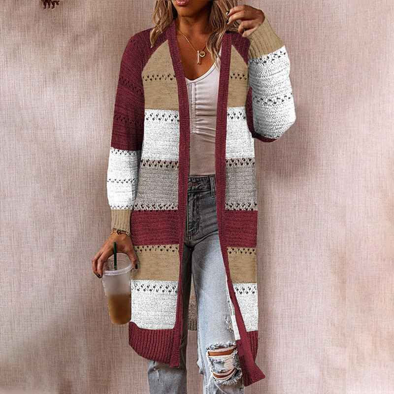 Medium length long sleeve knitted cardigan