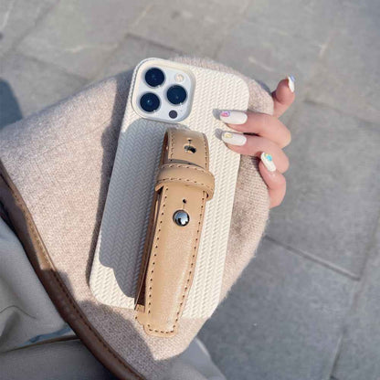 High Luxury Milk Apricot Twist Leather Wristband Phone Case - parlezmode.com