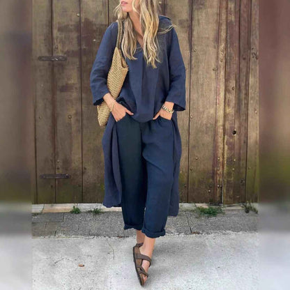 Nivalora® | Ensemble Décontracté Élégant 2 Pièces Col V & Pantalon Large - parlezmode.com
