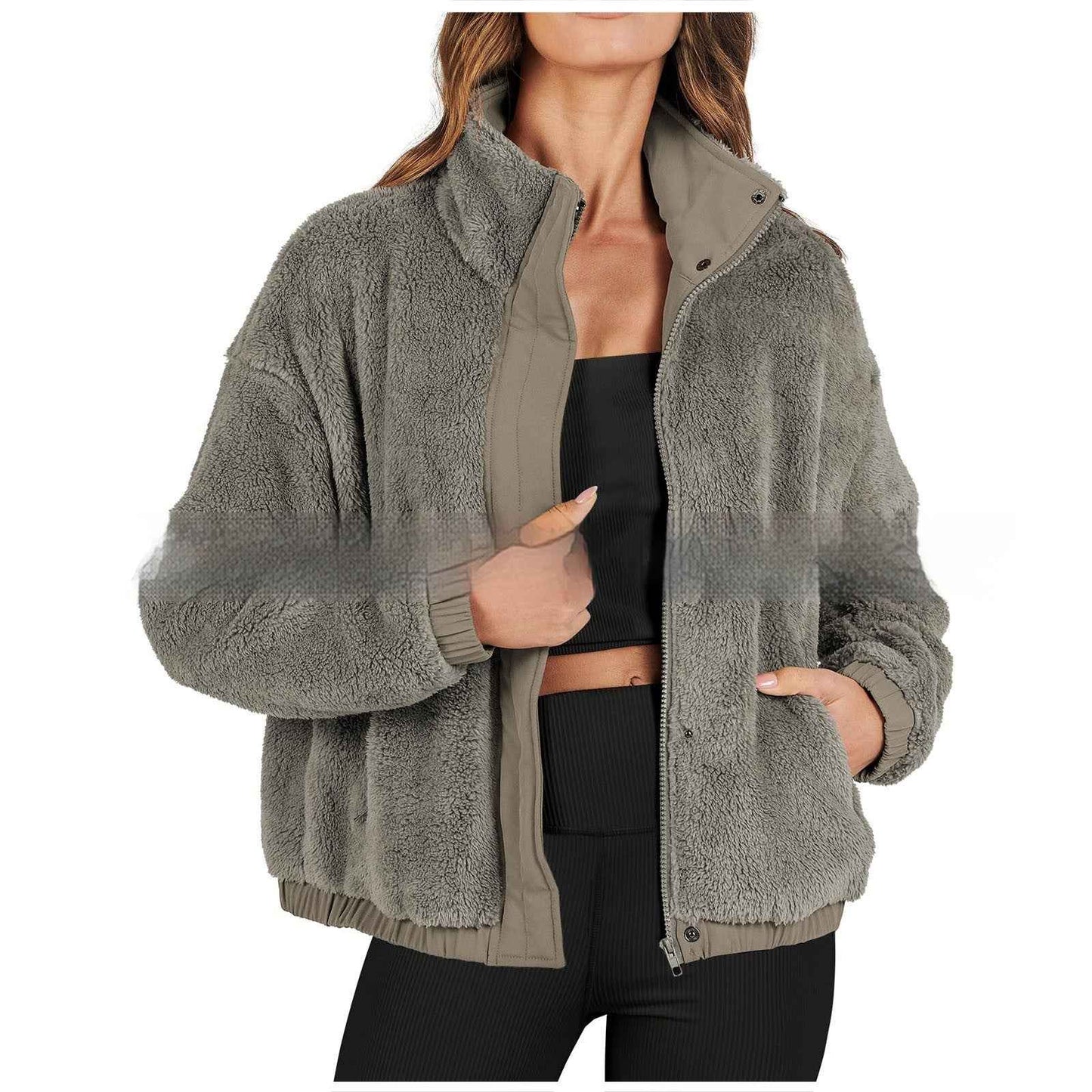 Veste décontractée ample en peluche douce et chaude - parlezmode.com