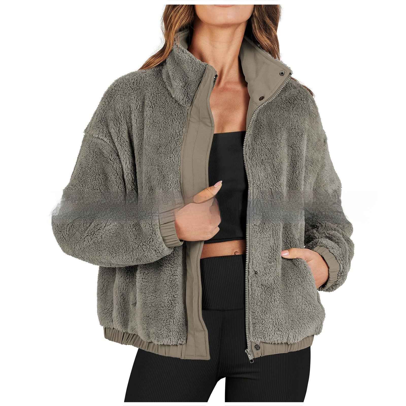 Veste décontractée ample en peluche douce et chaude - parlezmode.com