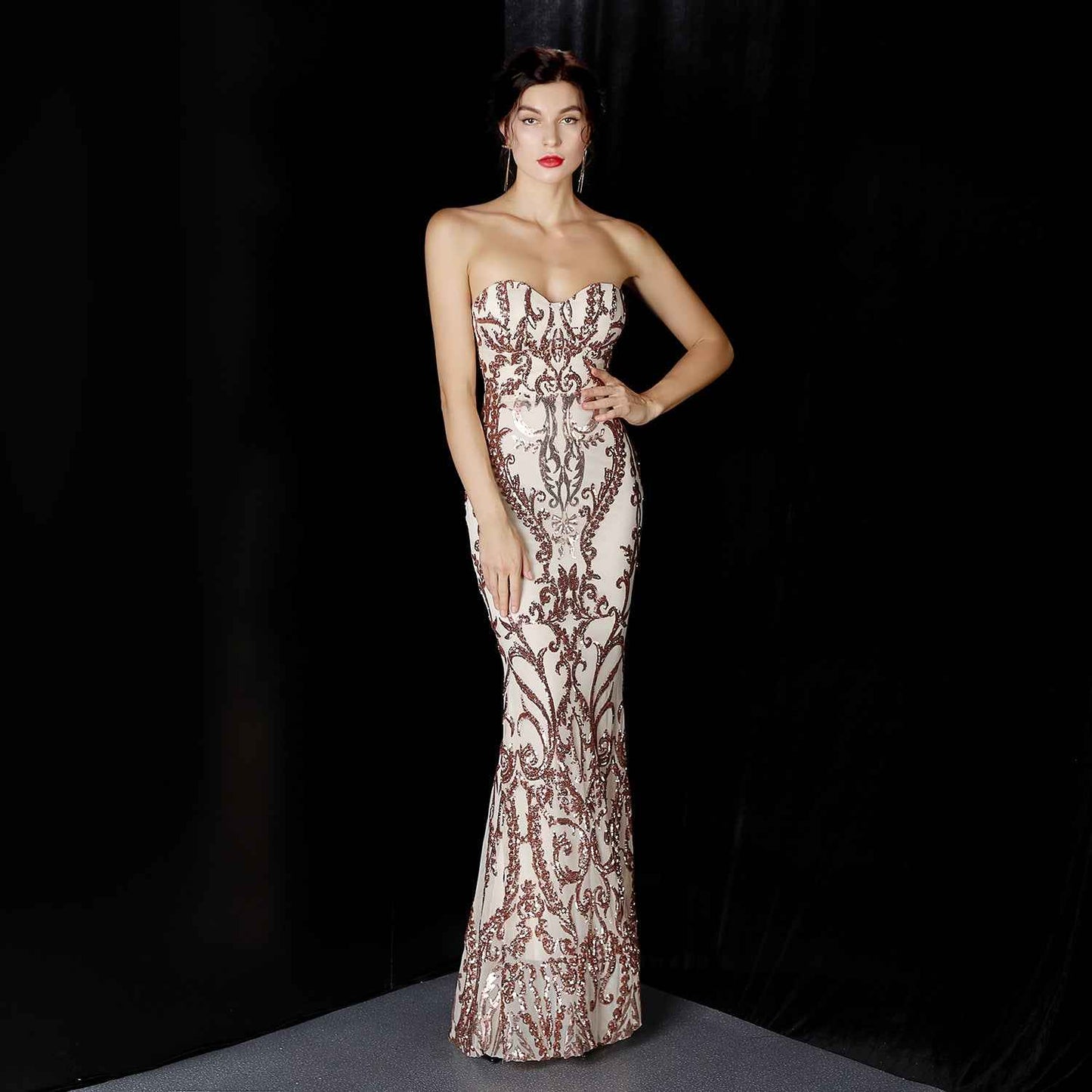 Sequined Long Dress Skirt Prom Party Etiquette Celebration Evening Dress - parlezmode.com