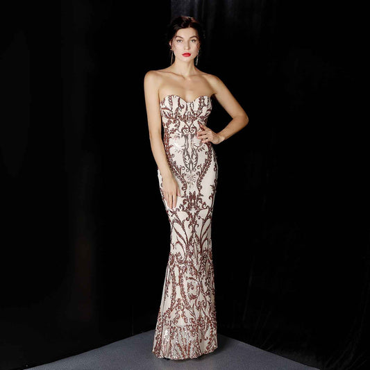 Sequined Long Dress Skirt Prom Party Etiquette Celebration Evening Dress - parlezmode.com