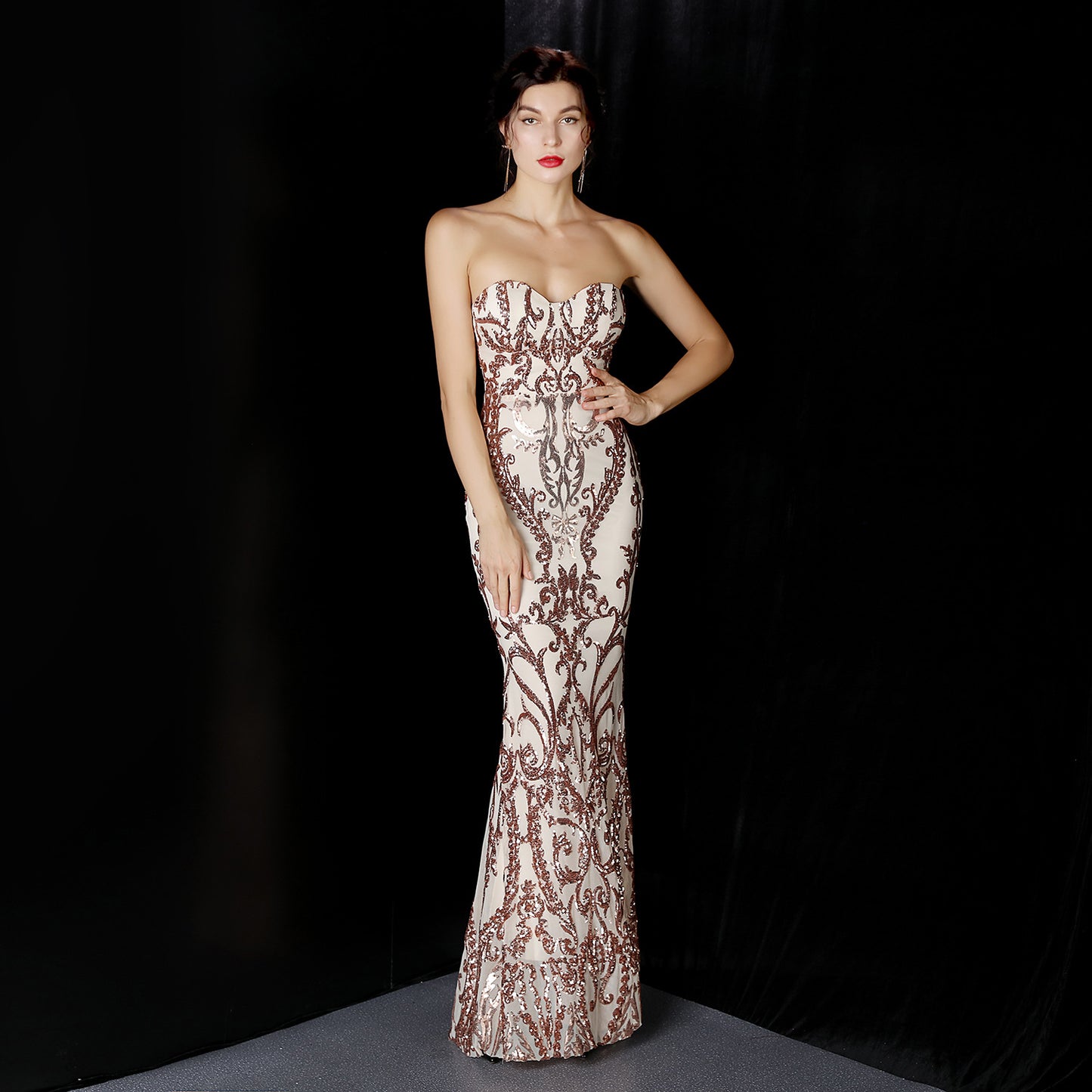 Sequined Long Dress Skirt Prom Party Etiquette Celebration Evening Dress - parlezmode.com