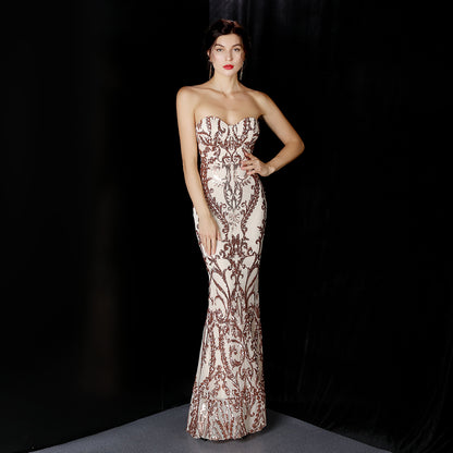 Sequined Long Dress Skirt Prom Party Etiquette Celebration Evening Dress - parlezmode.com