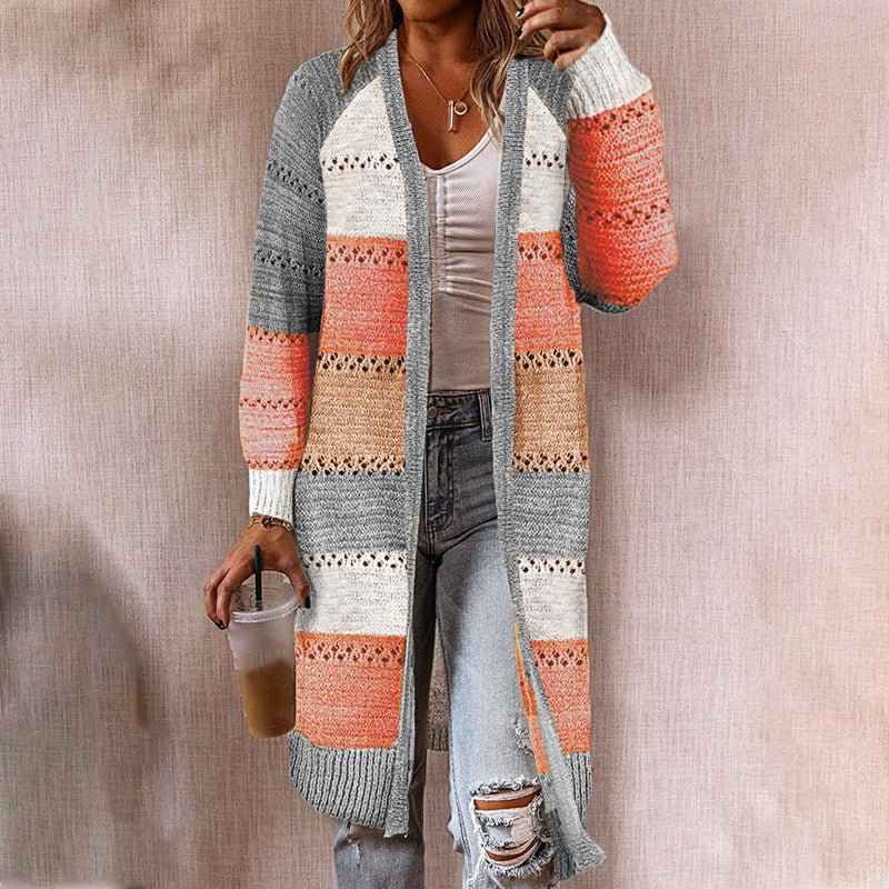 Medium length long sleeve knitted cardigan