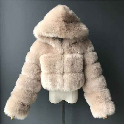 Angeline® | Manteau Court à Capuche en Fausse Fourrure - parlezmode.com