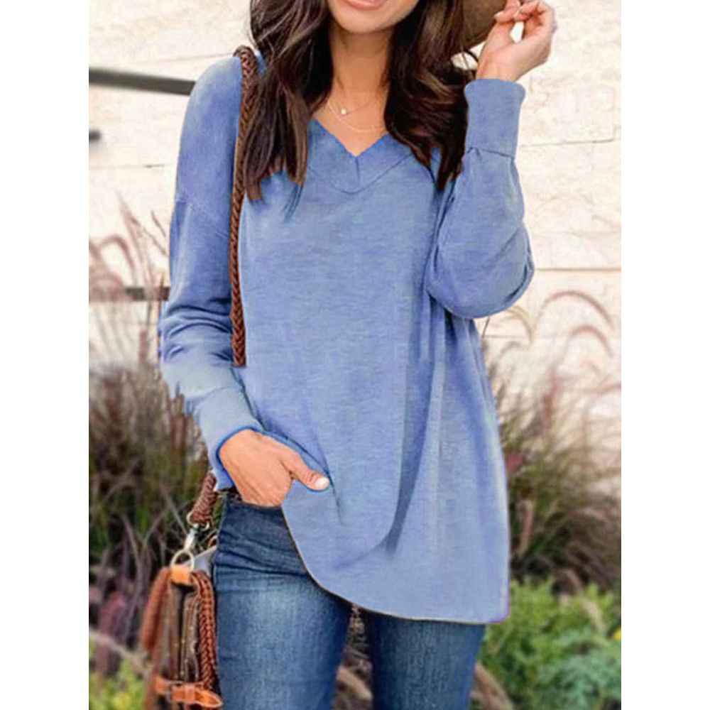 V - neck loose blouse - parlezmode.com