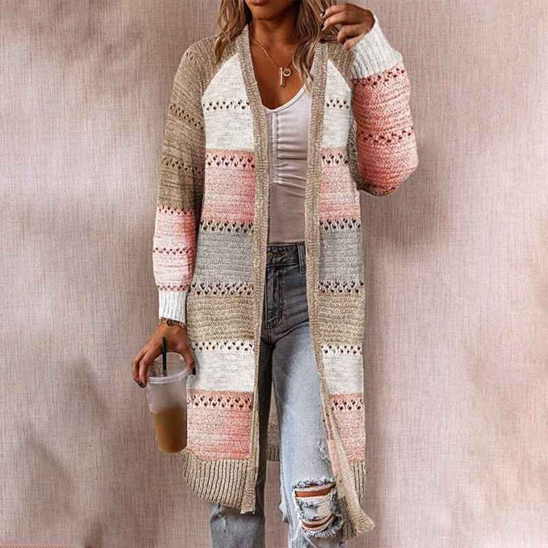 Medium length long sleeve knitted cardigan