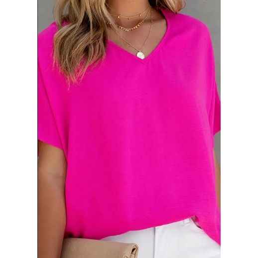 Solid Versatile Blouse, Casual V Neck Short Sleeve Blouse, Women's Clothing - parlezmode.com