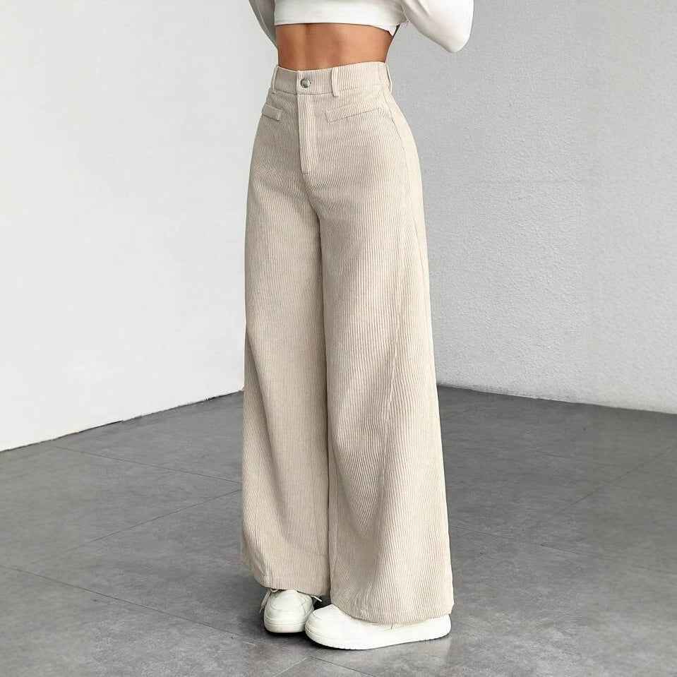 Pantalon femme taille haute ample effet amincissant, uni, coupe large style “mop” - parlezmode.com