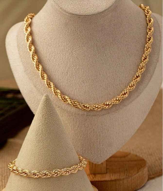 Women's Simple All-match Gold Necklace Bracelet Jewelry Suit