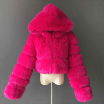 Angeline® | Manteau Court à Capuche en Fausse Fourrure - parlezmode.com