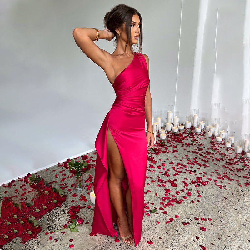 Robe Satinée La Nuit – Coupe Asymétriqu - parlezmode.com