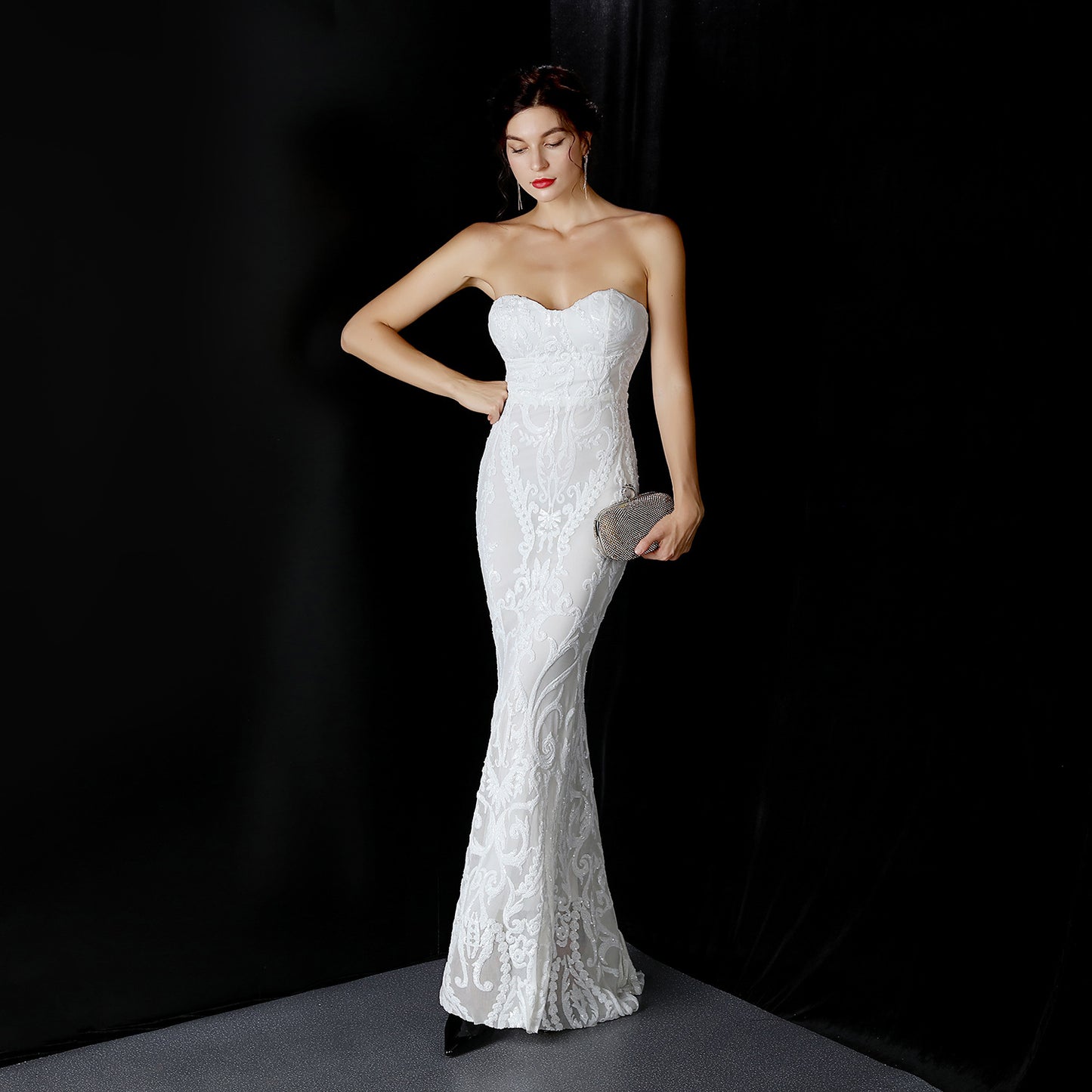 Sequined Long Dress Skirt Prom Party Etiquette Celebration Evening Dress - parlezmode.com