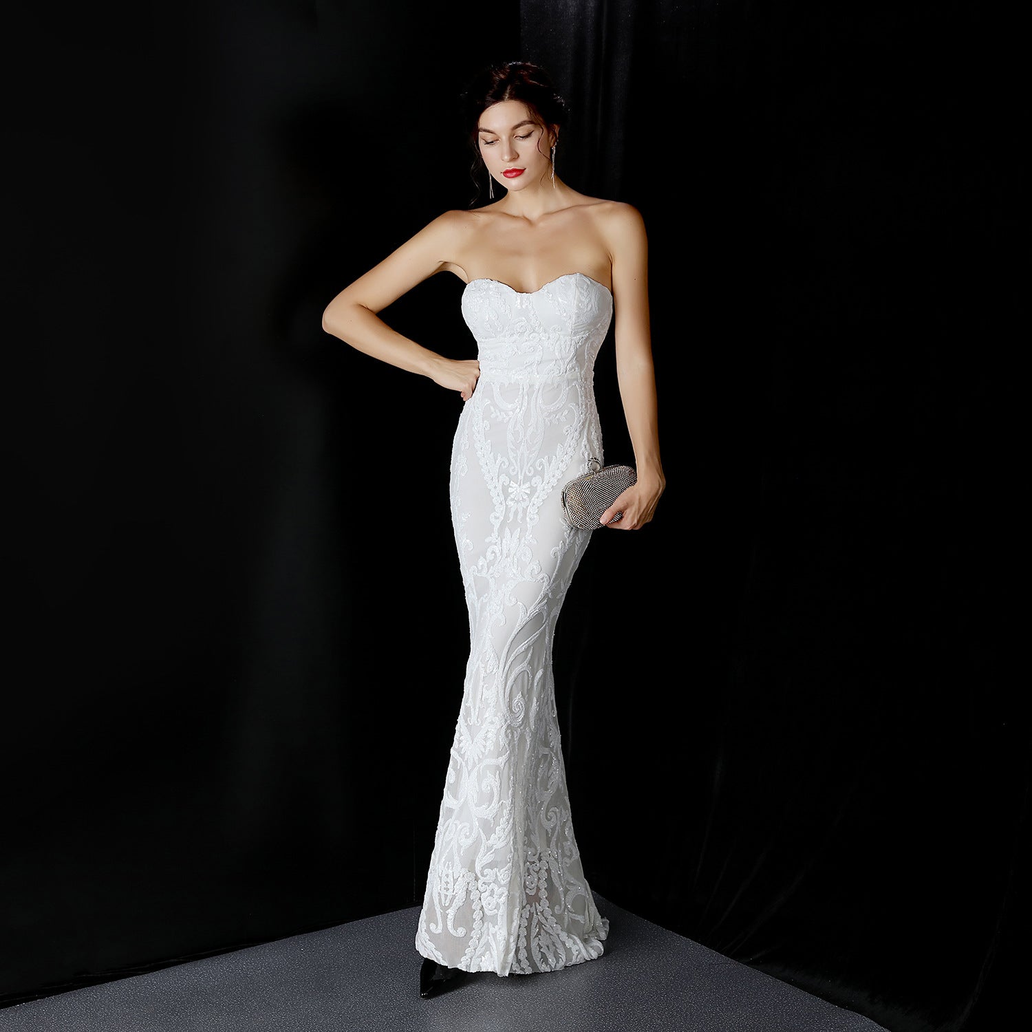 Sequined Long Dress Skirt Prom Party Etiquette Celebration Evening Dress - parlezmode.com