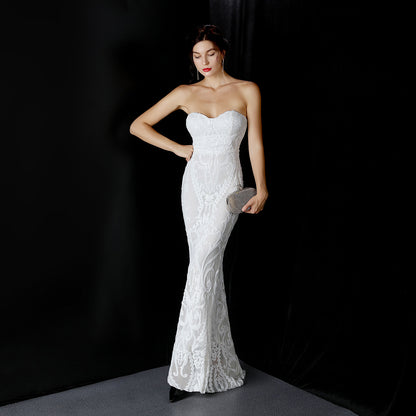 Sequined Long Dress Skirt Prom Party Etiquette Celebration Evening Dress - parlezmode.com