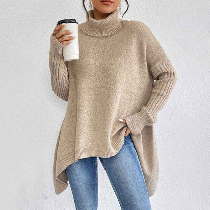 Irregular Turtleneck Sweater Winter Loose Long Sleeve Knitted Tops Leisure Warm Pullover Sweater Women's Clothing - parlezmode.com