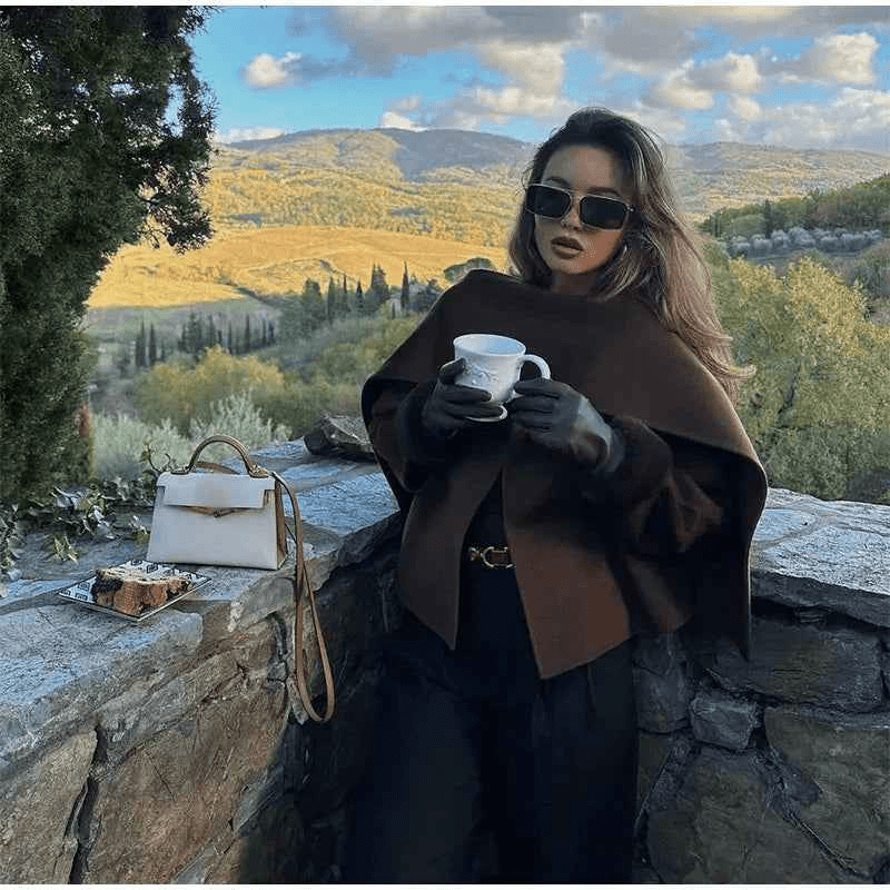 Sienna® | Manteau Tricoté Femme avec Écharpe Asymétrique - parlezmode.com