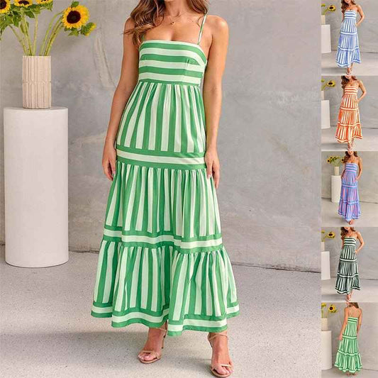 Oravelle® | Robe Longue à Bretelles Rayées avec Poches – Charme Estival