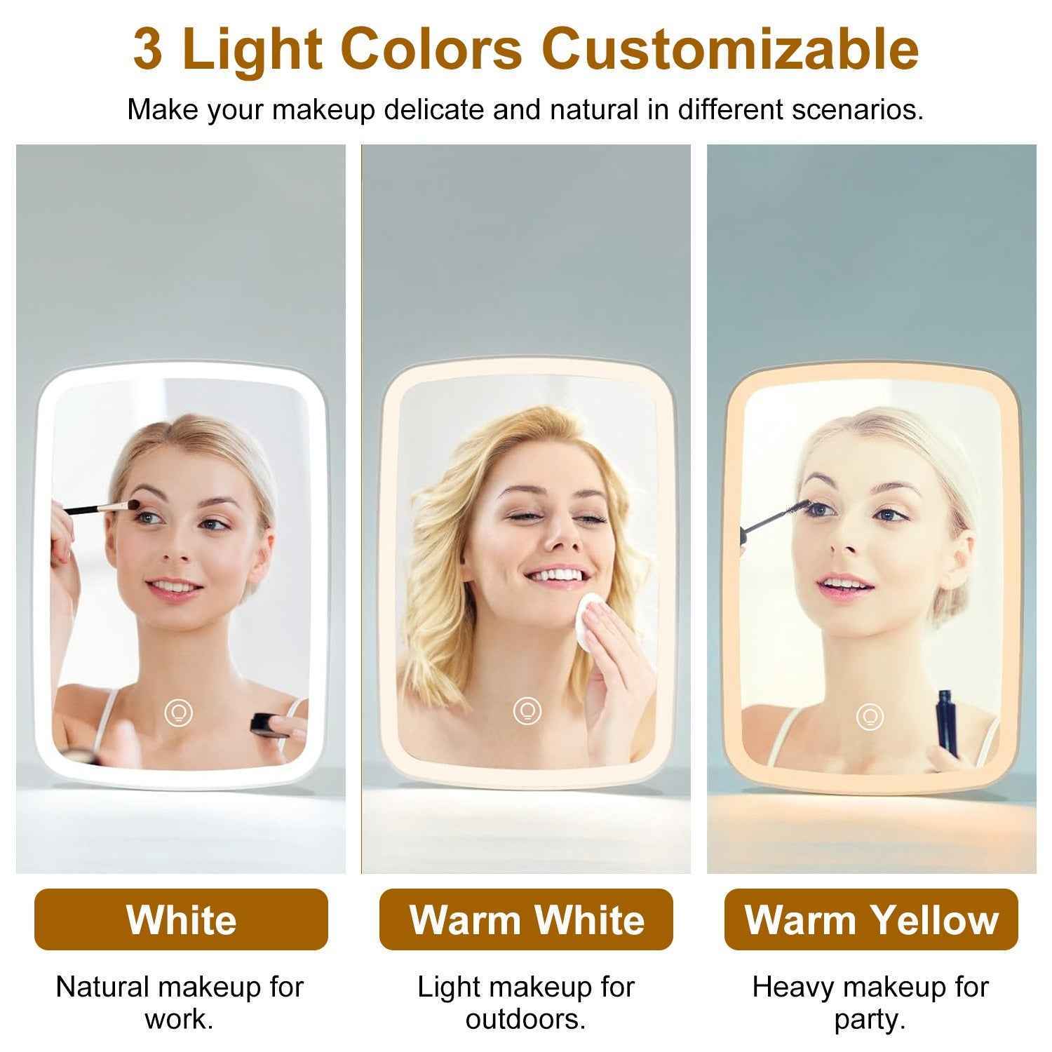 1Pc 5.98x8.62in Lighted Makeup Mirror Vanity Desk Mirror Small LED Mirror With 3 Light Colors Touch Screen Brightness Adjustable USB Rechargeable - parlezmode.com